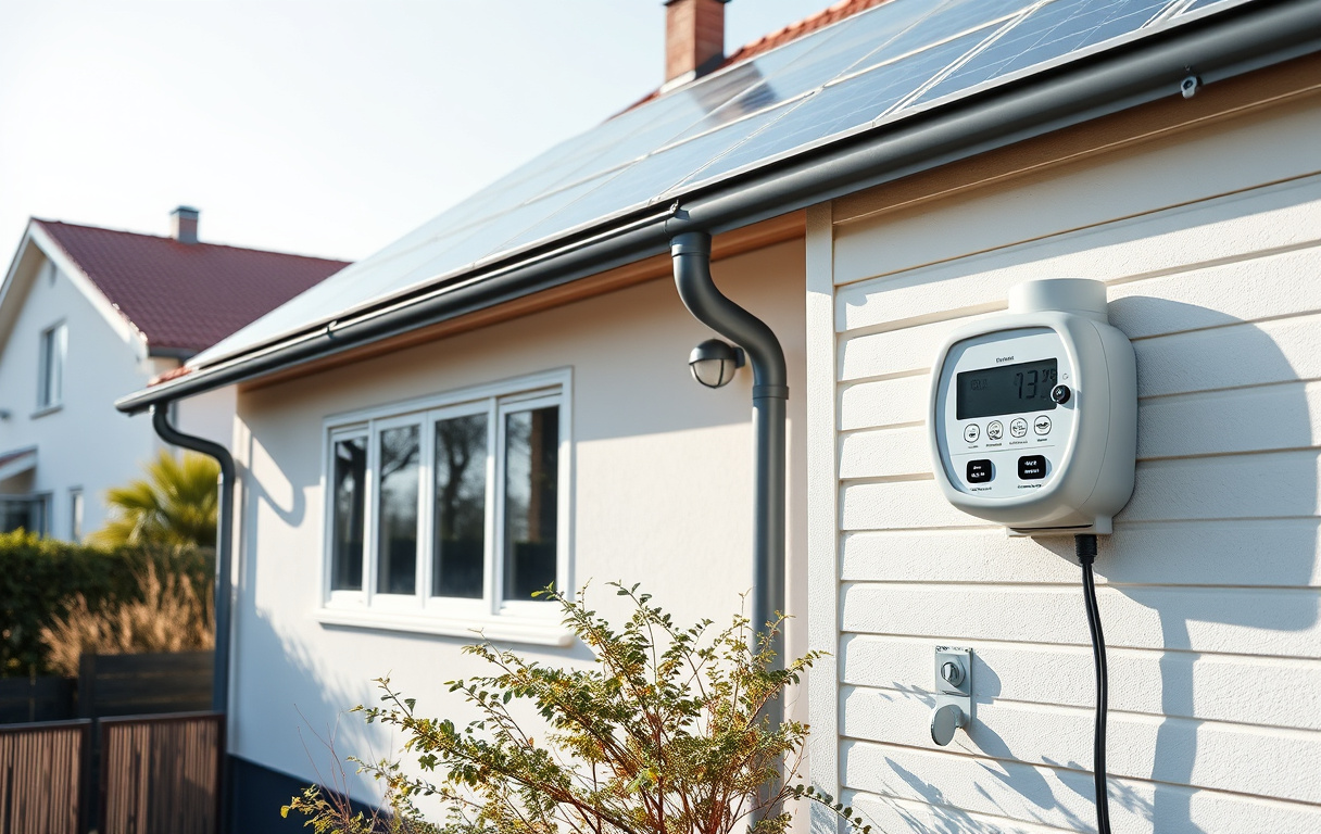 Svenskt hus med smart elmätare och solpaneler, samt en surfplatta som visar elpriser i realtid.